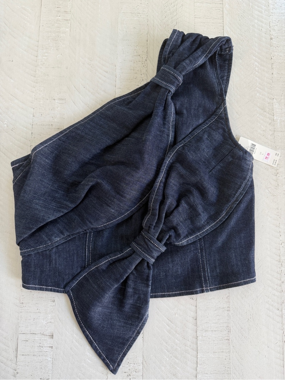 NWT Anthropologie Pilcro One-Shoulder Denim Bow Top size Large - Picture 4 of 9